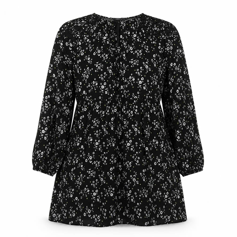 Marks & Spencer Womens Black Floral Polyester A-Line Size 12 Round Neck Pullover