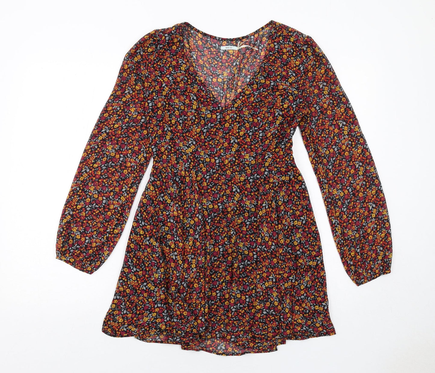 Kimchi Blue Womens Multicoloured Floral Polyester A-Line Size XS V-Neck Zip