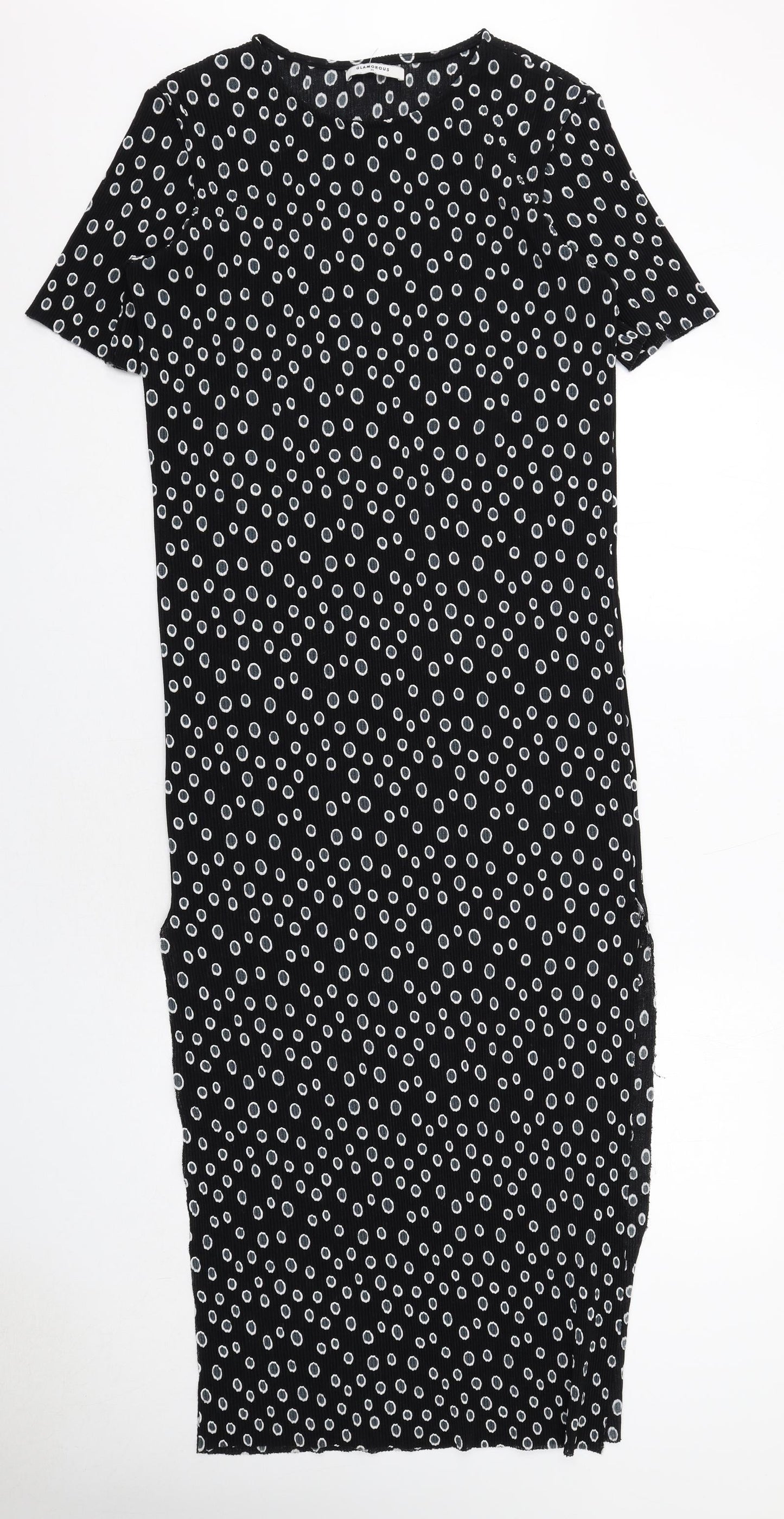 Glamorous Womens Black Geometric Polyester T-Shirt Dress Size XS Round Neck Pullover