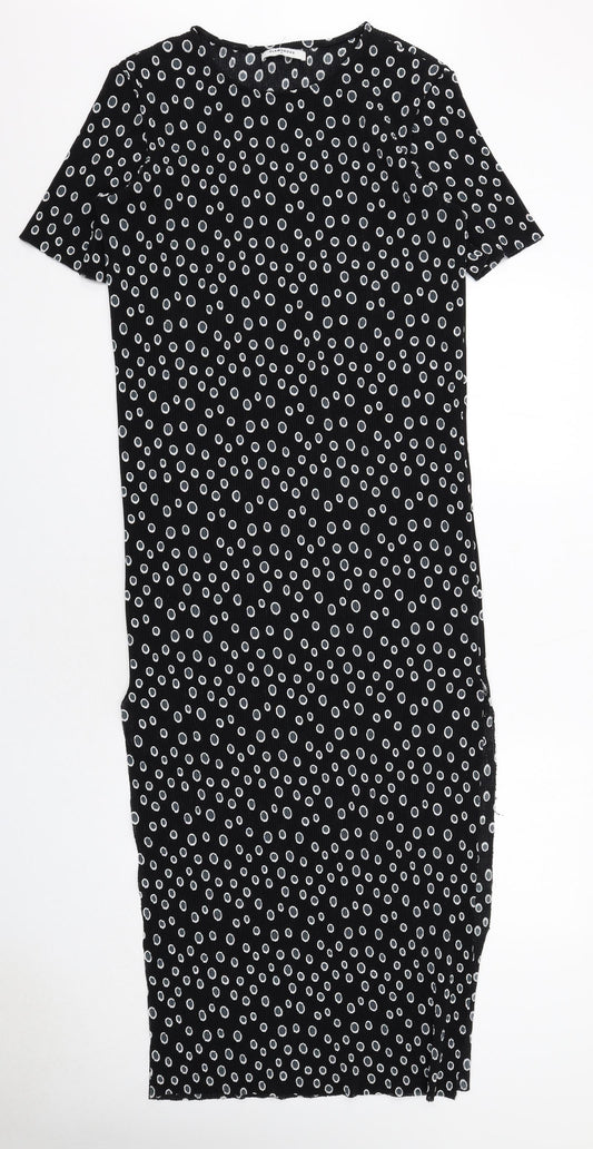 Glamorous Womens Black Geometric Polyester T-Shirt Dress Size XS Round Neck Pullover