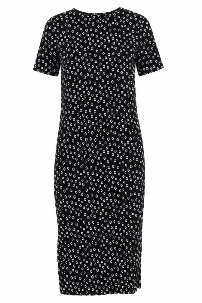 Glamorous Womens Black Geometric Polyester T-Shirt Dress Size XS Round Neck Pullover