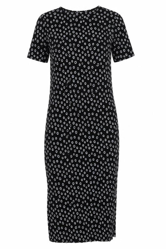 Glamorous Womens Black Geometric Polyester T-Shirt Dress Size XS Round Neck Pullover