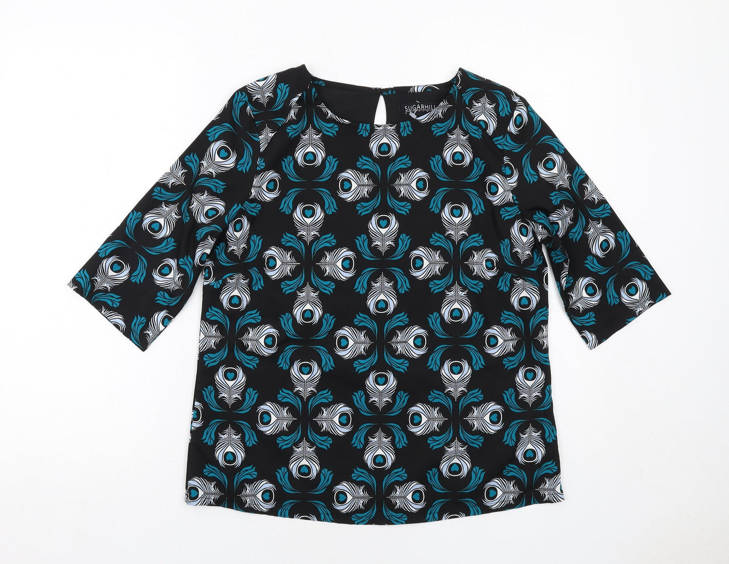 Sugarhill Womens Black Geometric Polyester Basic Blouse Size 10 Round Neck
