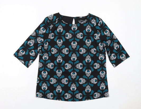 Sugarhill Womens Black Geometric Polyester Basic Blouse Size 10 Round Neck