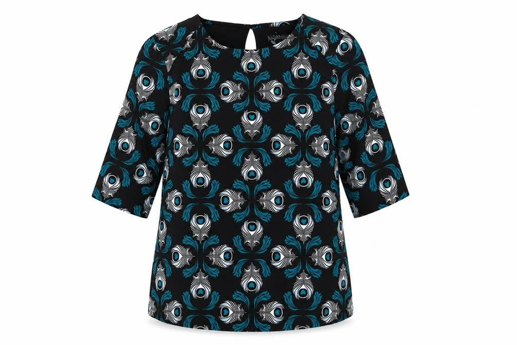 Sugarhill Womens Black Geometric Polyester Basic Blouse Size 10 Round Neck