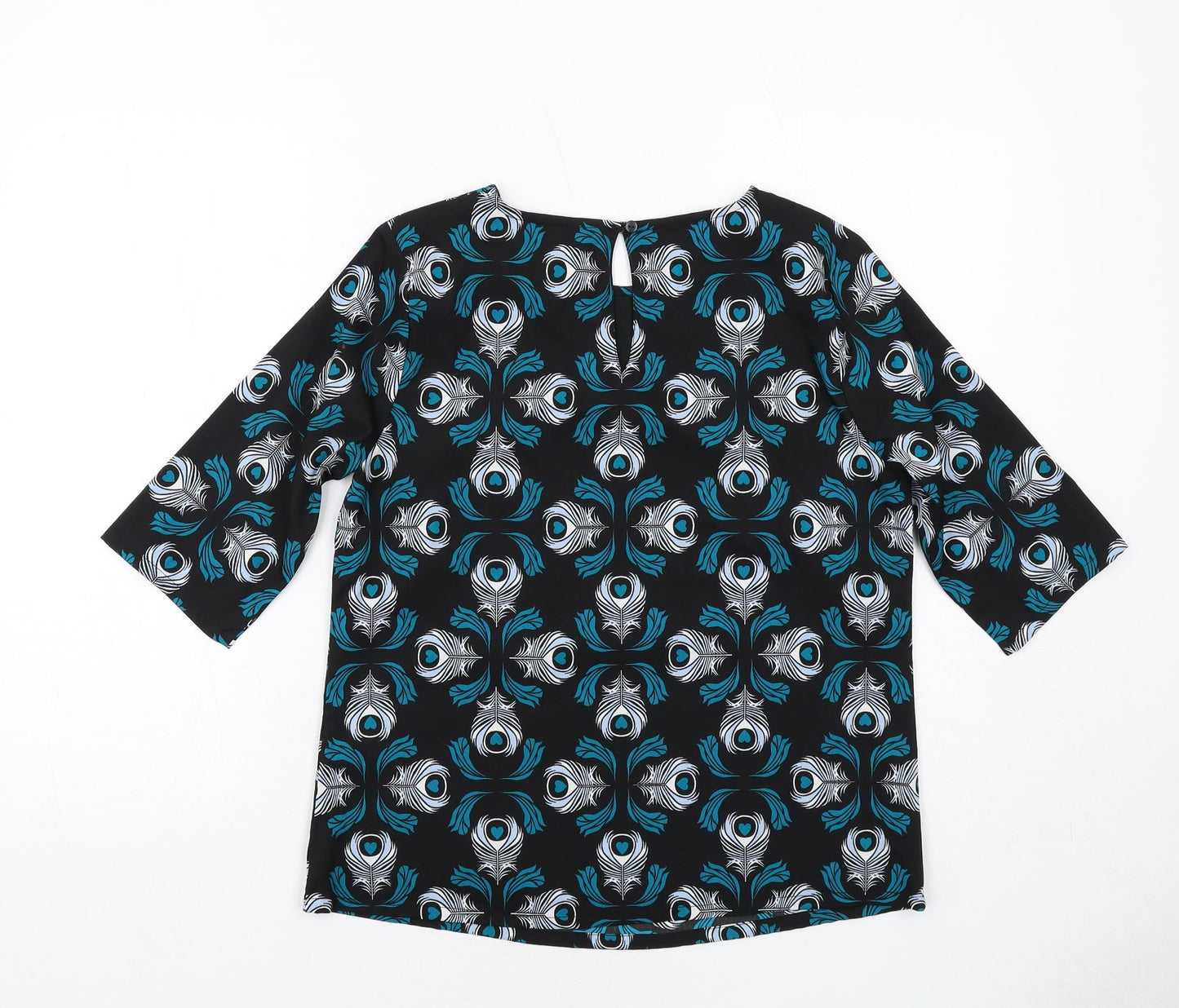 Sugarhill Womens Black Geometric Polyester Basic Blouse Size 10 Round Neck