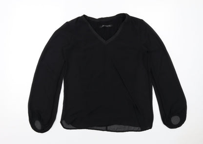 Zara Womens Black Polyester Basic Blouse Size S V-Neck