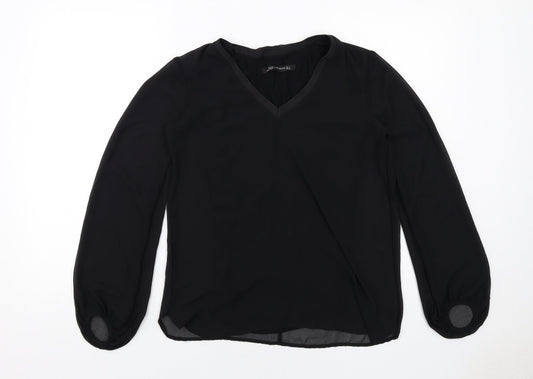 Zara Womens Black Polyester Basic Blouse Size S V-Neck