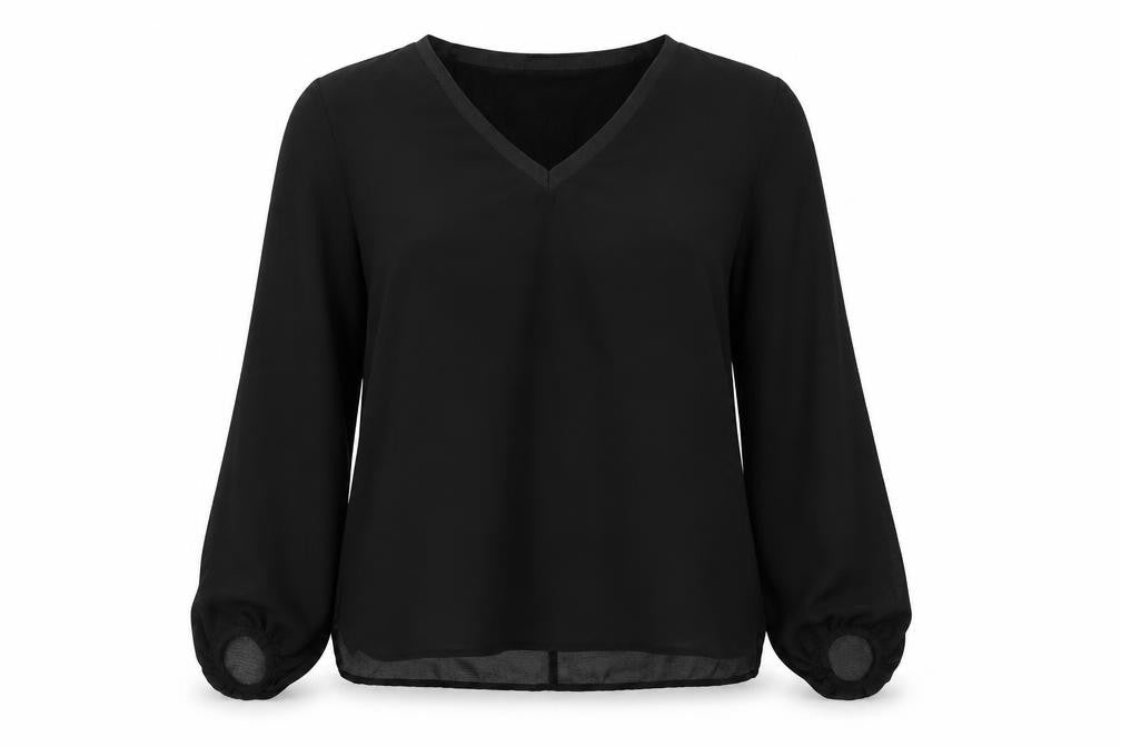 Zara Womens Black Polyester Basic Blouse Size S V-Neck