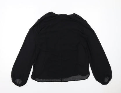 Zara Womens Black Polyester Basic Blouse Size S V-Neck