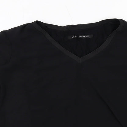 Zara Womens Black Polyester Basic Blouse Size S V-Neck