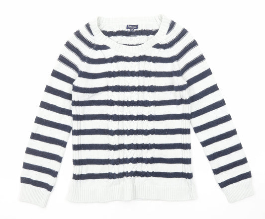 Splendid Womens Blue Round Neck Striped Cotton Pullover Jumper Size S