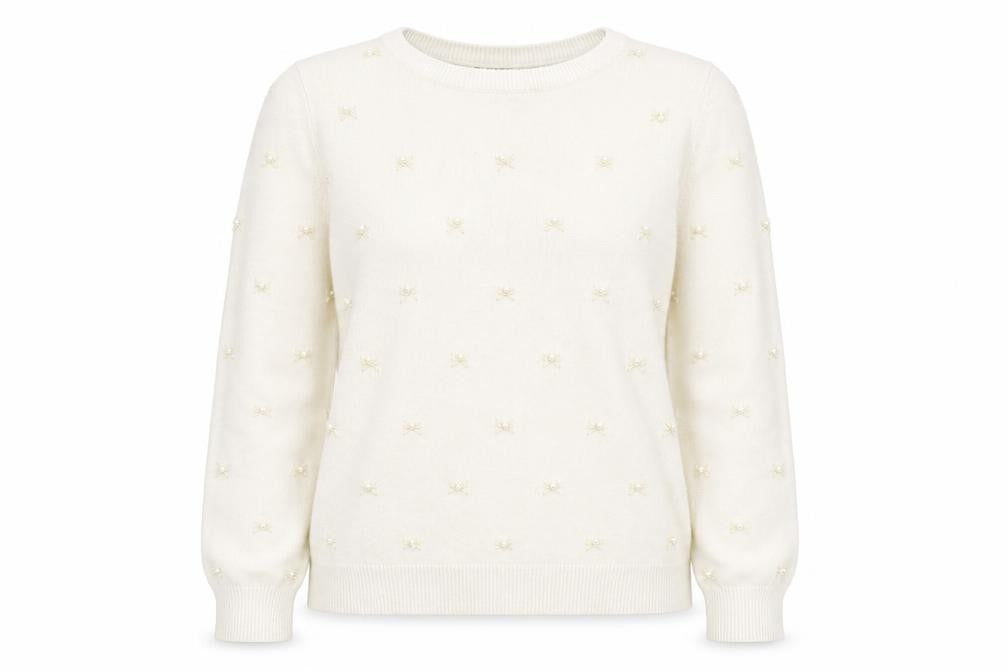 Alphabet Womens Beige Round Neck Geometric Viscose Pullover Jumper Size S