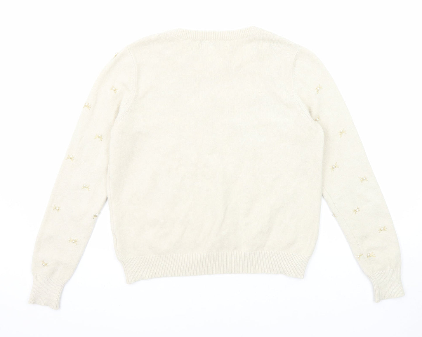 Alphabet Womens Beige Round Neck Geometric Viscose Pullover Jumper Size S
