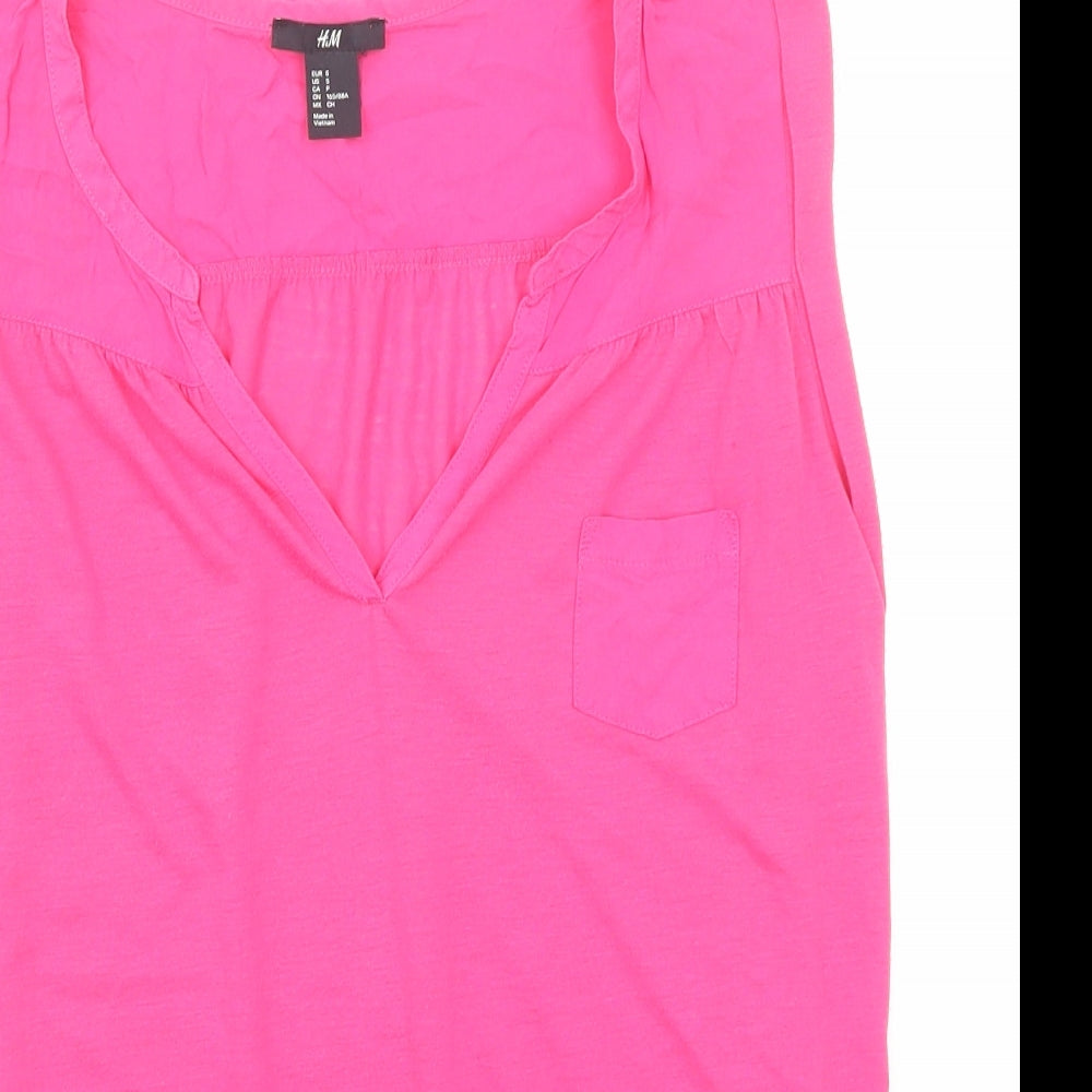 H&M Womens Pink Viscose Basic Blouse Size S V-Neck