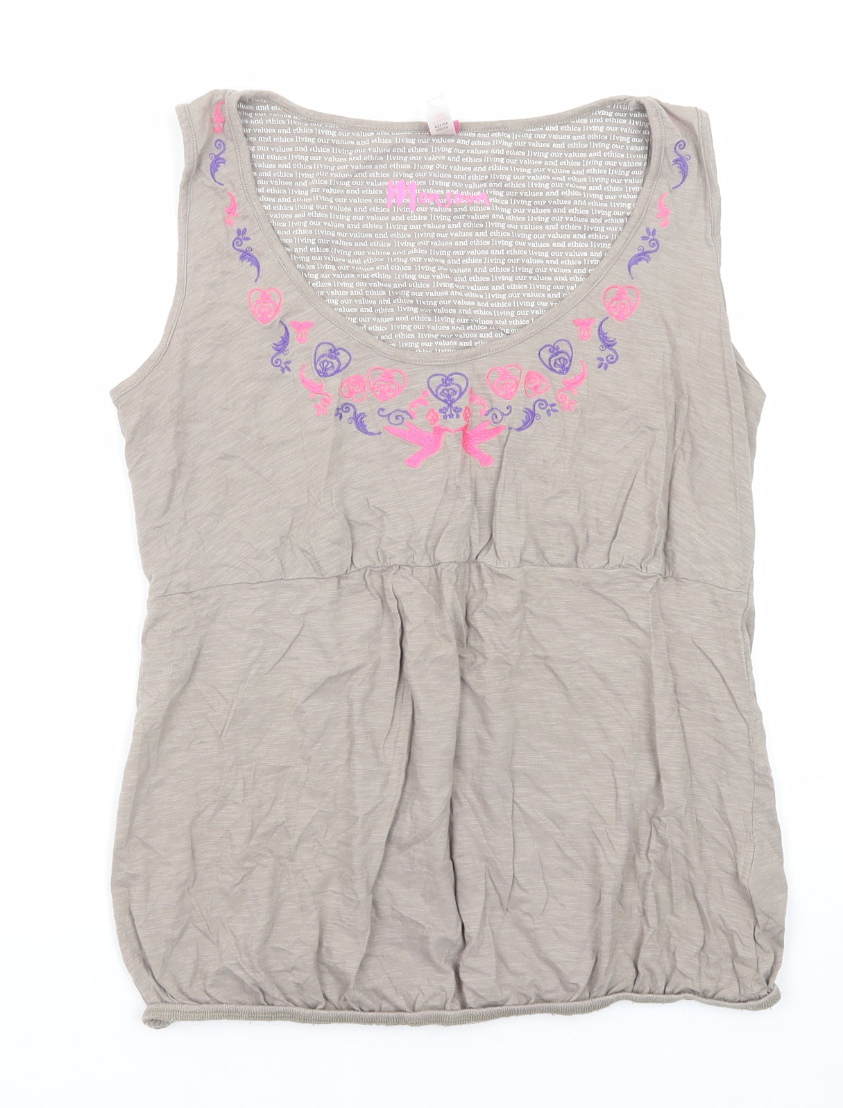Monsoon Womens Beige Cotton Basic Tank Size 14 Scoop Neck