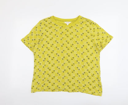 Per Una Womens Yellow Geometric Viscose Basic T-Shirt Size 12 Round Neck
