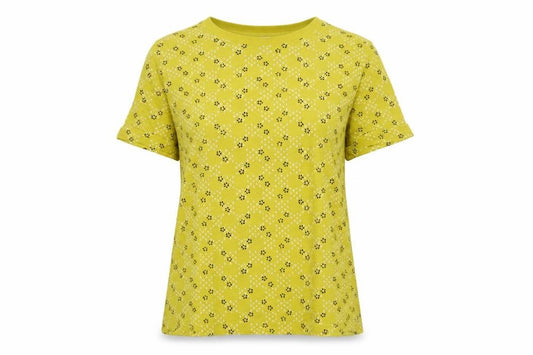 Per Una Womens Yellow Geometric Viscose Basic T-Shirt Size 12 Round Neck