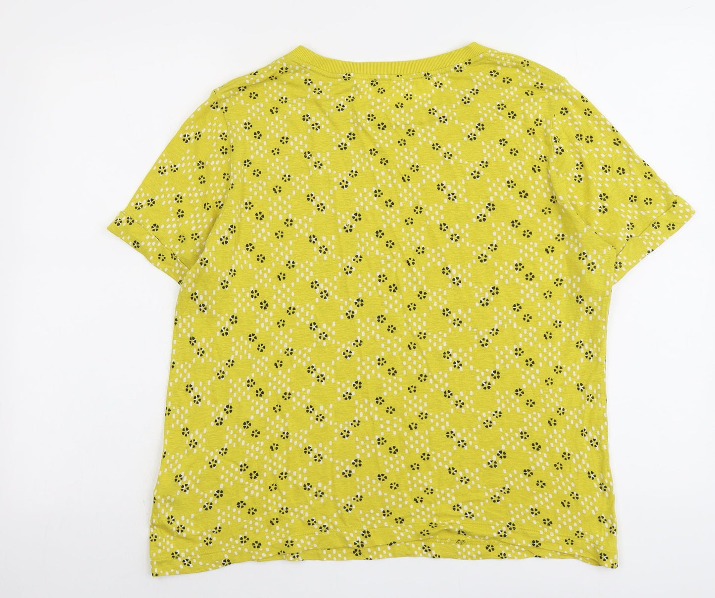 Per Una Womens Yellow Geometric Viscose Basic T-Shirt Size 12 Round Neck