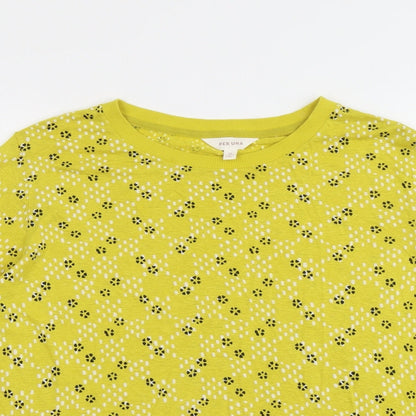 Per Una Womens Yellow Geometric Viscose Basic T-Shirt Size 12 Round Neck