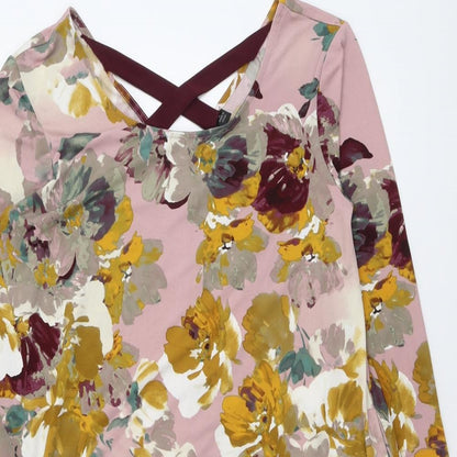 Nina Leonard Womens Multicoloured Geometric Polyester A-Line Size M Round Neck Pullover