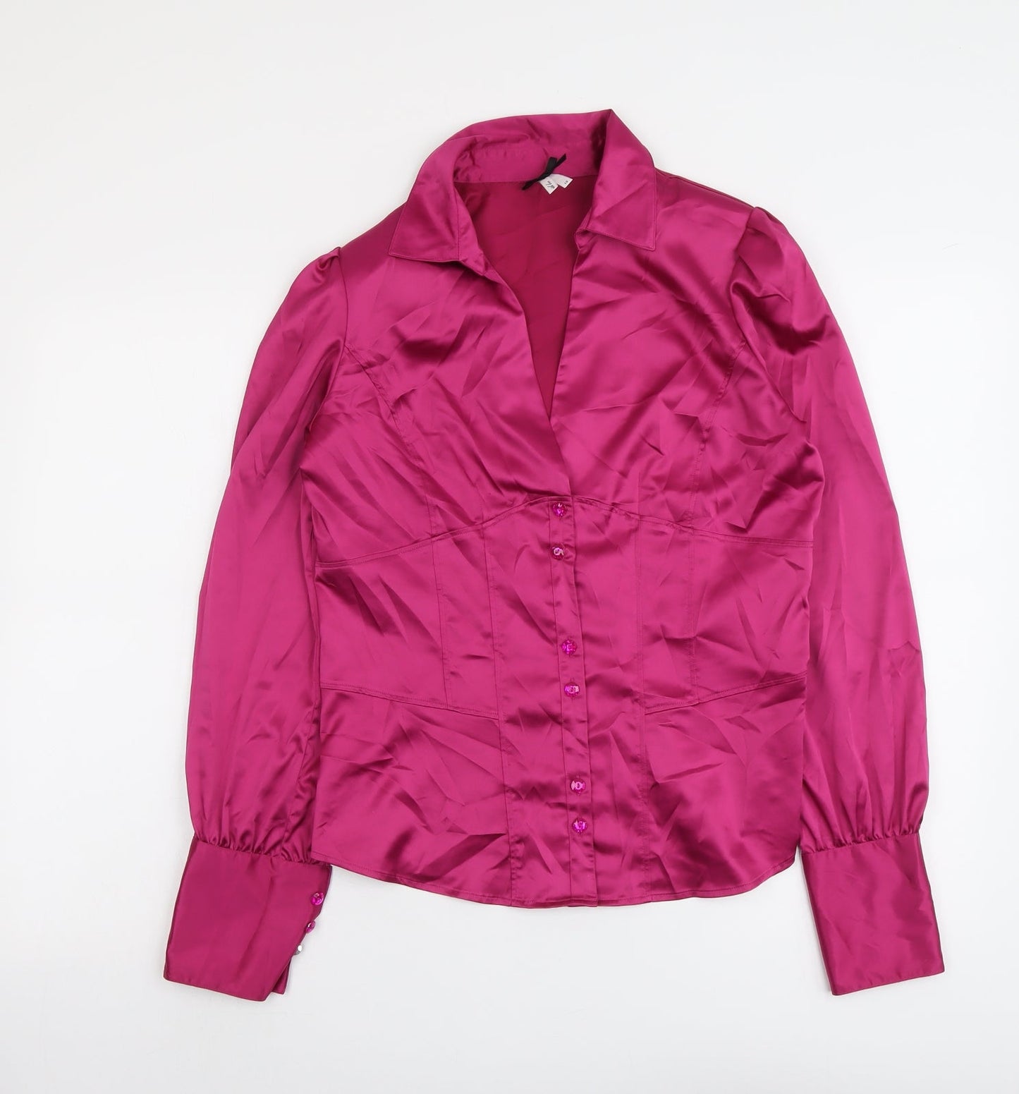 NEXT Womens Purple Polyester Basic Button-Up Size 12 Collared