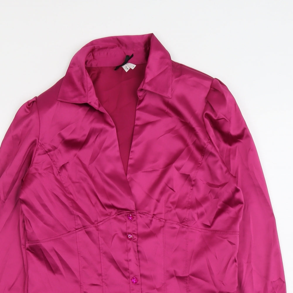 NEXT Womens Purple Polyester Basic Button-Up Size 12 Collared