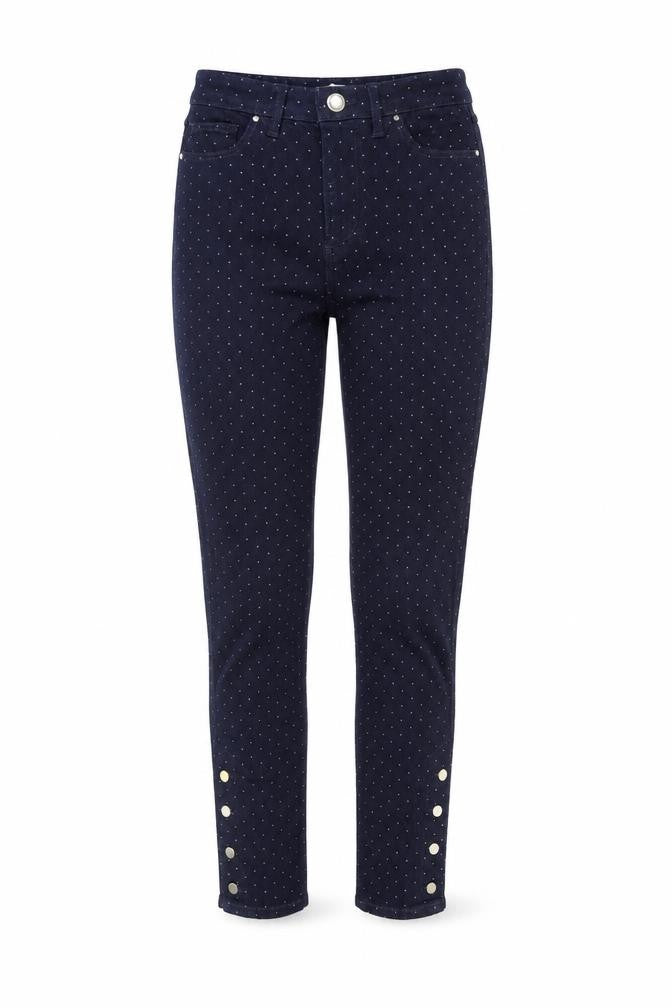 Marks & Spencer Womens Blue Geometric Cotton Skinny Jeans Size 8 Regular Zip