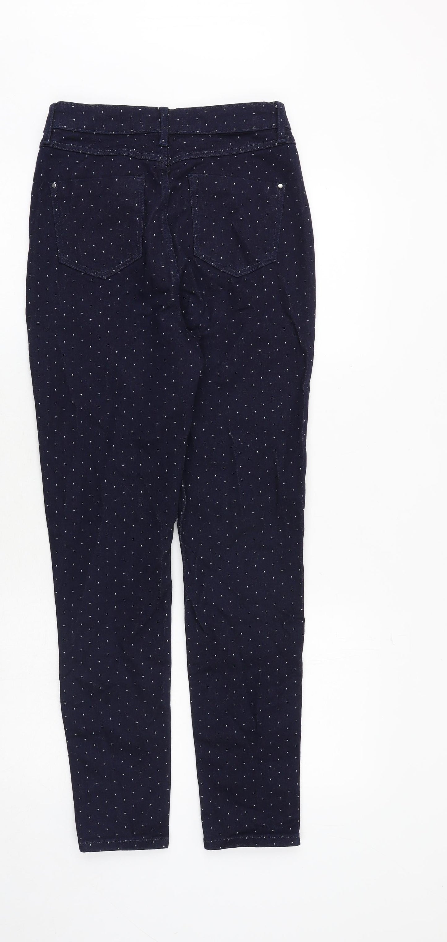 Marks and Spencer Womens Blue Geometric Cotton Skinny Jeans Size 8 Regular Zip
