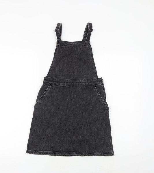 ASOS Womens Grey 100% Cotton Pinafore/Dungaree Dress Size 6 Square Neck Zip