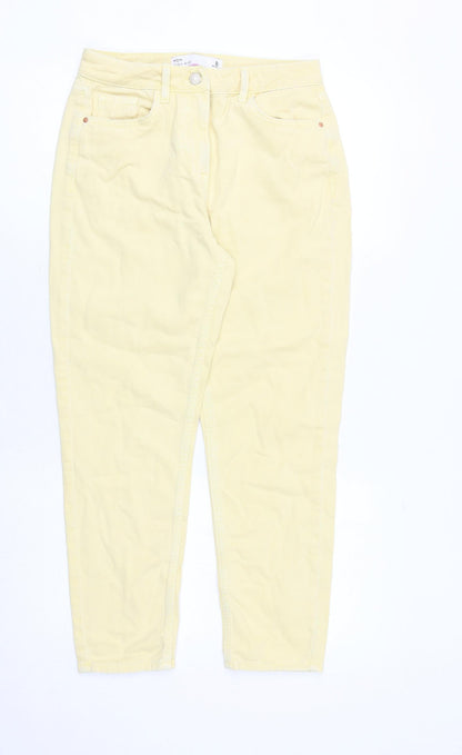 Next Womens Yellow Cotton Mom Jeans Size 8 Regular Zip