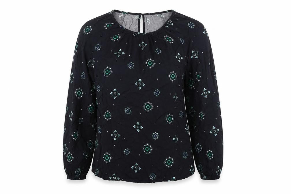 Marks & Spencer Womens Blue Geometric Viscose Basic Blouse Size 8 Boat Neck