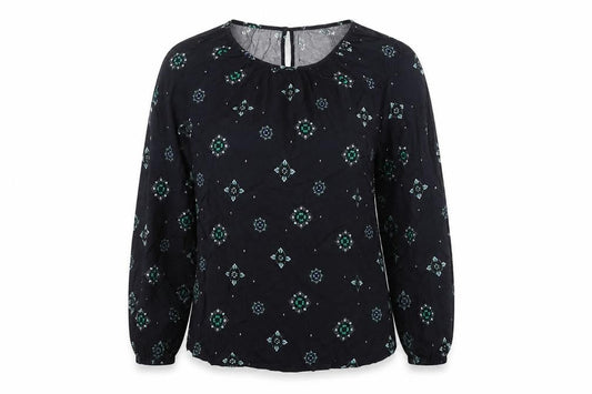 Marks and Spencer Womens Blue Geometric Viscose Basic Blouse Size 8 Boat Neck
