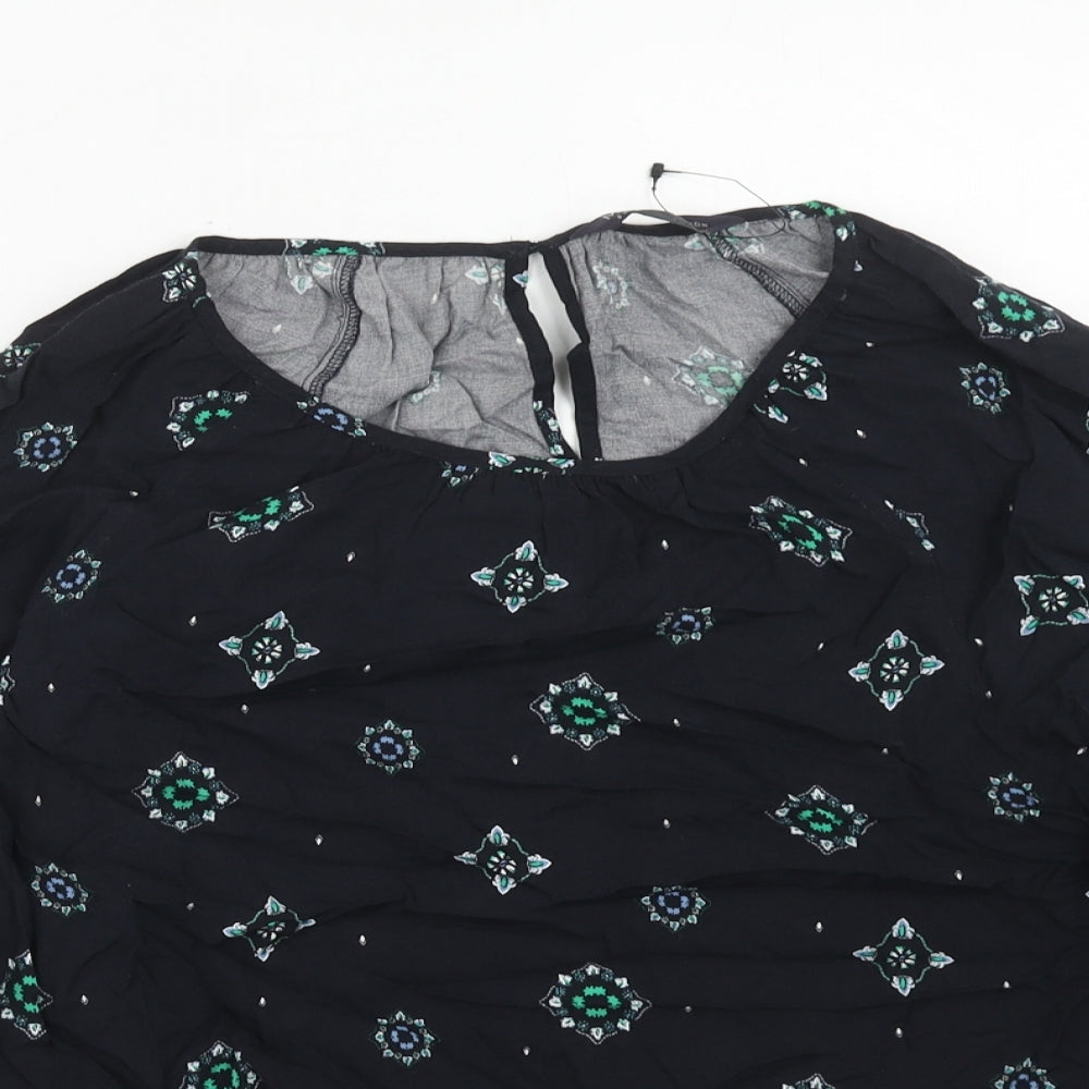 Marks and Spencer Womens Blue Geometric Viscose Basic Blouse Size 8 Boat Neck
