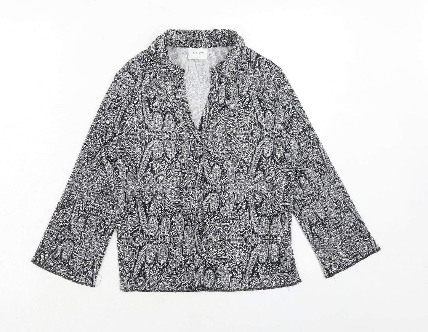 NEXT Womens Black Paisley Polyester Basic Blouse Size 6 Collared