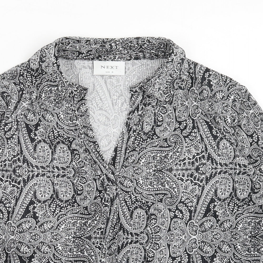 NEXT Womens Black Paisley Polyester Basic Blouse Size 6 Collared