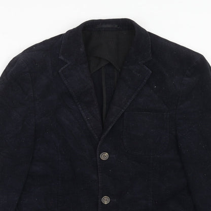 Close-up detail of ASOS women’s blue cotton jacket suit jacket, size UK 8