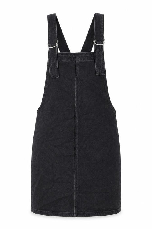 Topshop Womens Black Cotton Pinafore/Dungaree Dress Size 6 Square Neck Button