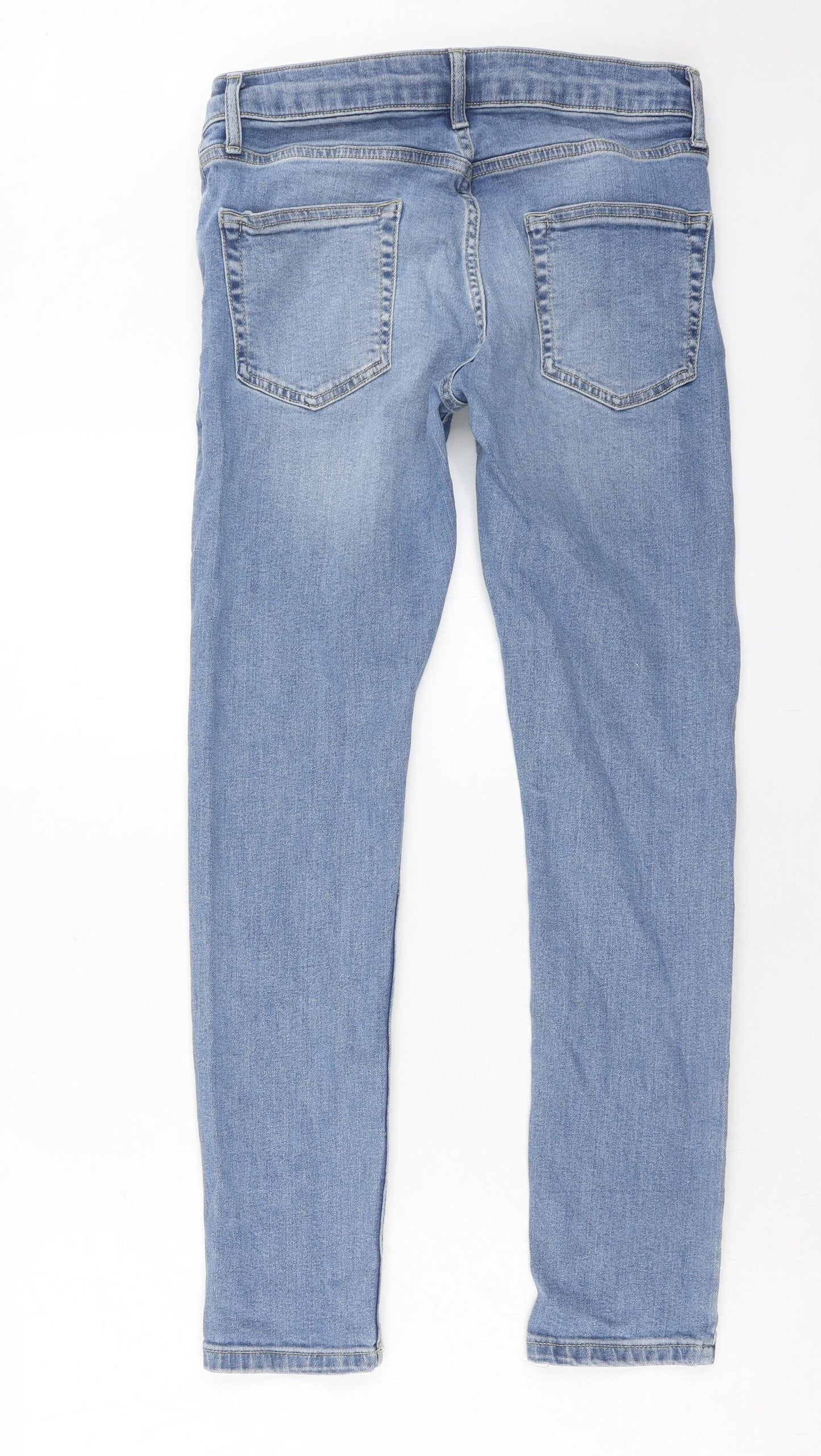 Topman Mens Blue Cotton Skinny Jeans Size 30 in L30 in Relaxed Zip