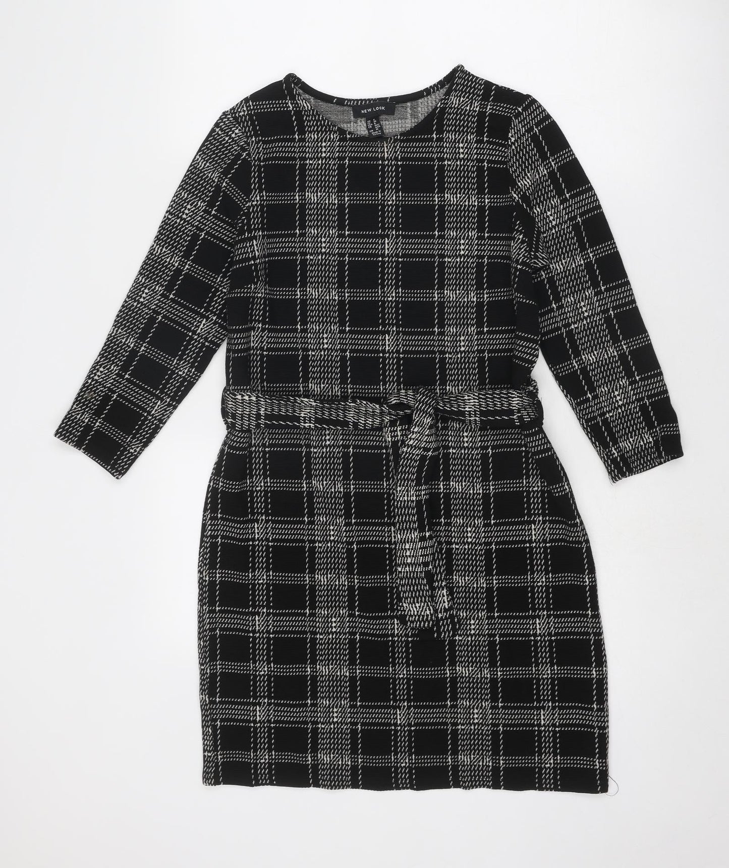 New Look Womens Black Geometric Polyester Shift Size 8 Round Neck Pullover