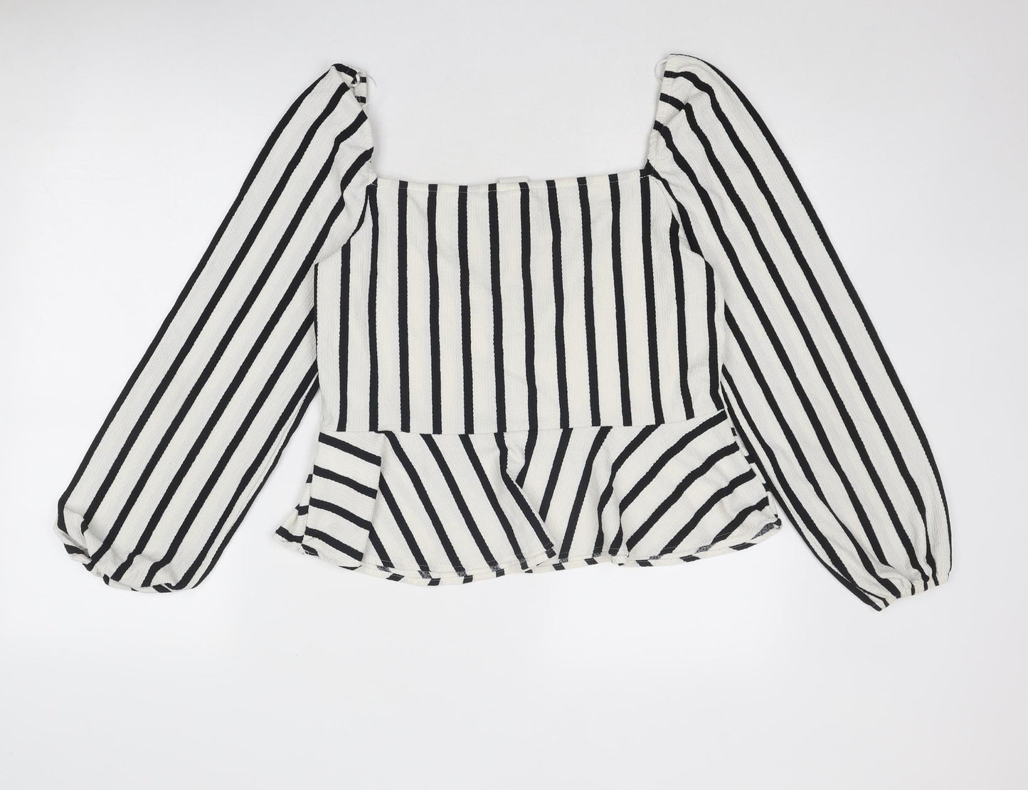 H&M Womens White Striped Polyester Basic Blouse Size L Square Neck