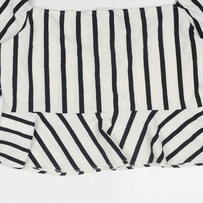 H&M Womens White Striped Polyester Basic Blouse Size L Square Neck