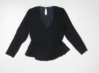 Marks & Spencer Womens Black Polyester Basic Blouse Size 12 V-Neck - Peplum