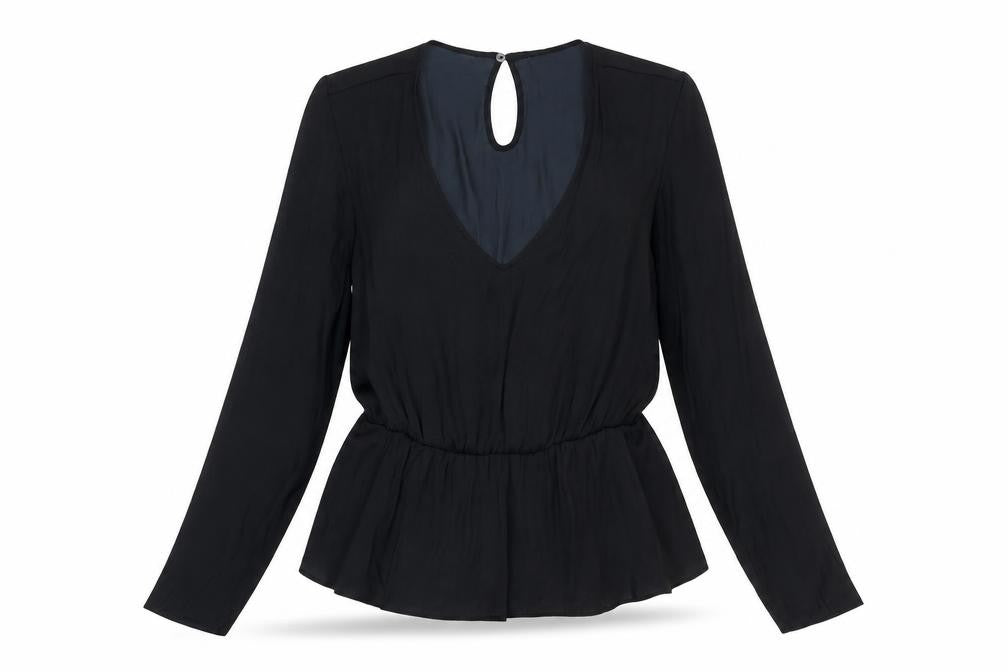 Marks & Spencer Womens Black Polyester Basic Blouse Size 12 V-Neck - Peplum