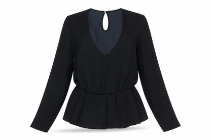 Marks & Spencer Womens Black Polyester Basic Blouse Size 12 V-Neck - Peplum