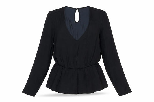 Marks and Spencer Womens Black Polyester Basic Blouse Size 12 V-Neck - Peplum