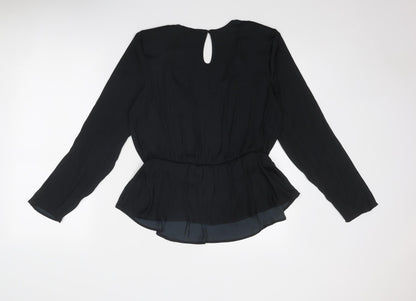 Marks & Spencer Womens Black Polyester Basic Blouse Size 12 V-Neck - Peplum