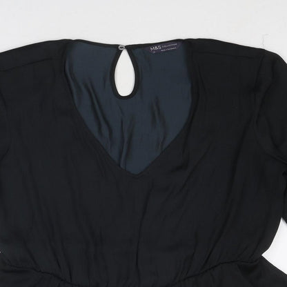 Marks & Spencer Womens Black Polyester Basic Blouse Size 12 V-Neck - Peplum