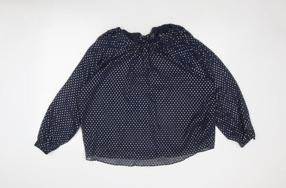 Marks & Spencer Womens Blue Polka Dot Polyester Basic Blouse Size 14 Round Neck