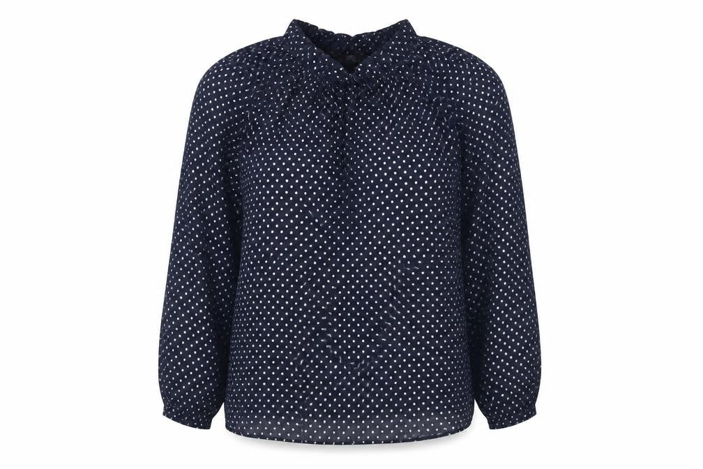 Marks & Spencer Womens Blue Polka Dot Polyester Basic Blouse Size 14 Round Neck